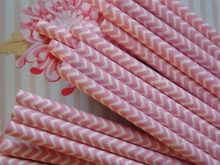 Paper Straws Chevron Rose 25 Papierstrohhalme